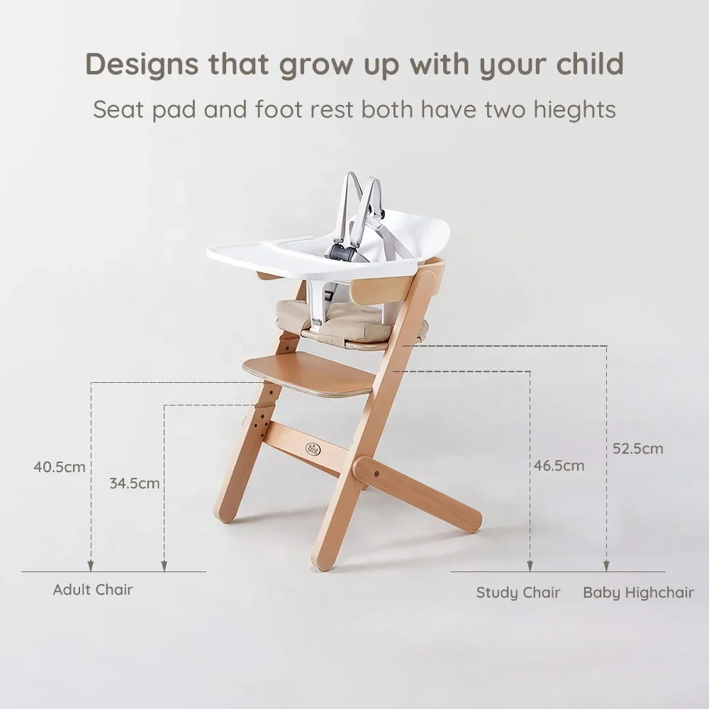 Wooden Baby Feeding High Chair Adjustable 3 In 1 Baby Highchair