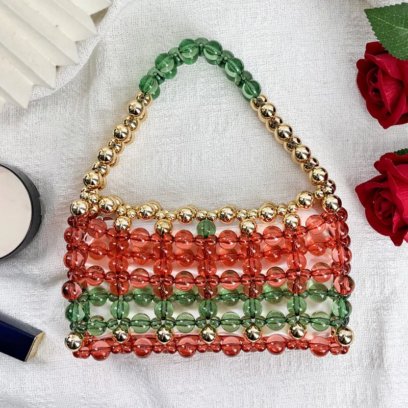Fashionable Retro Handwoven Multicolor Beaded Women's Evening Bag Brand High-end Party Woven Handbags Luxury Designer Tote Bag