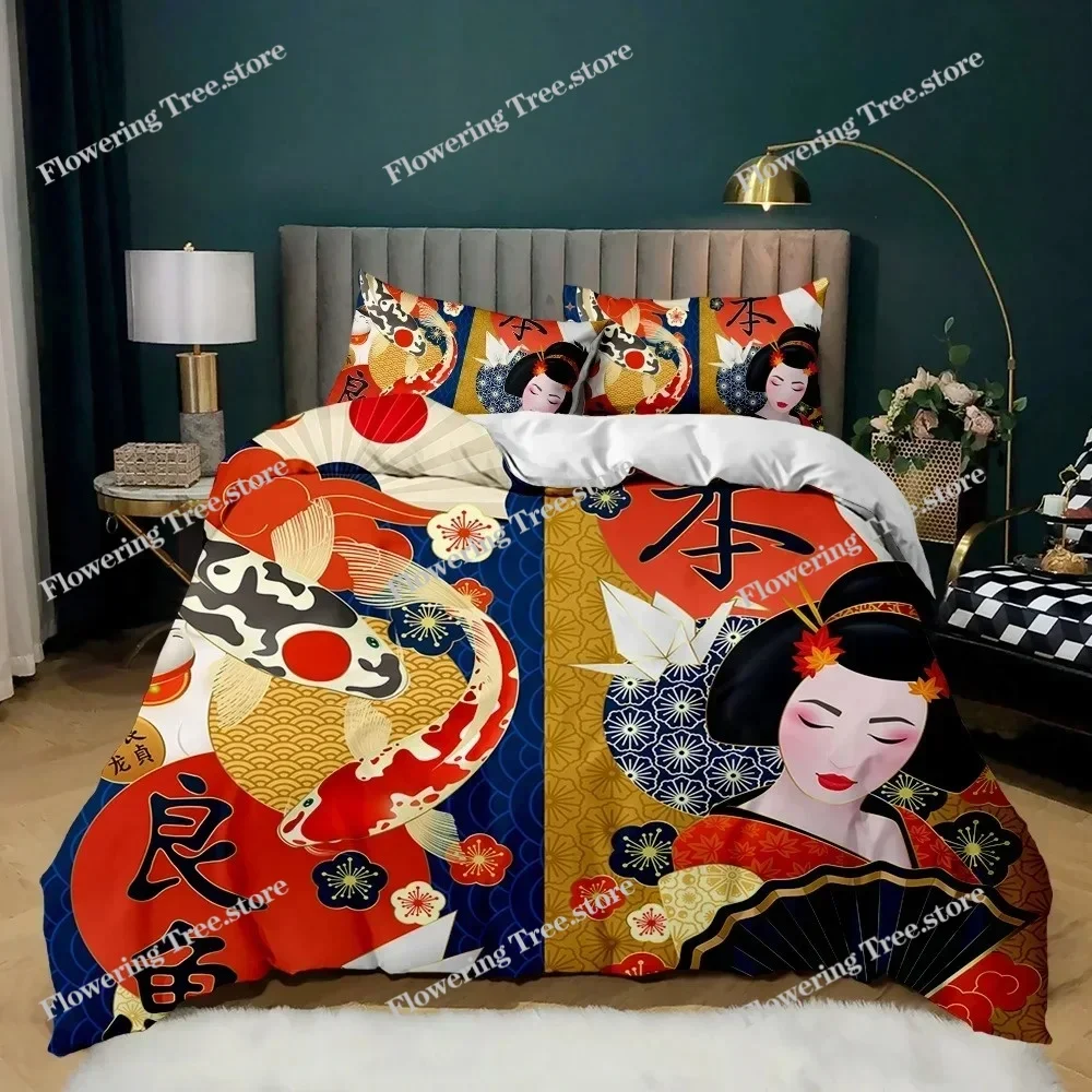 Japanese Element Duvet Cover Set Geisha Japanese Culture Theme Twin Bedding Set Double Queen King Size Polyester Qulit Cover