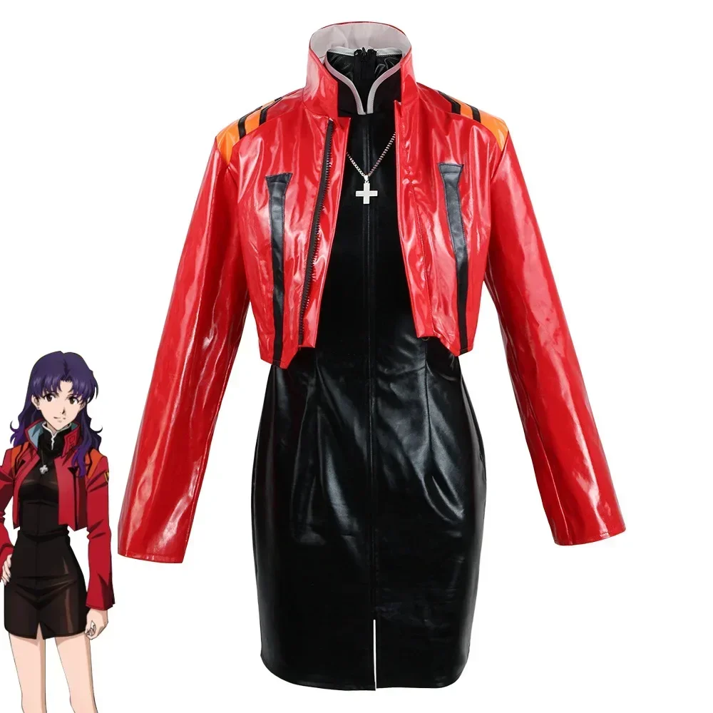 Disfraz de Cosplay de Anime Eva Katsuragi Misato, Vestido Sexy para Mujer, Disfraz de Katsuragi, Peluca de Cosplay de Misato, Disfraz para Fiesta de Halloween