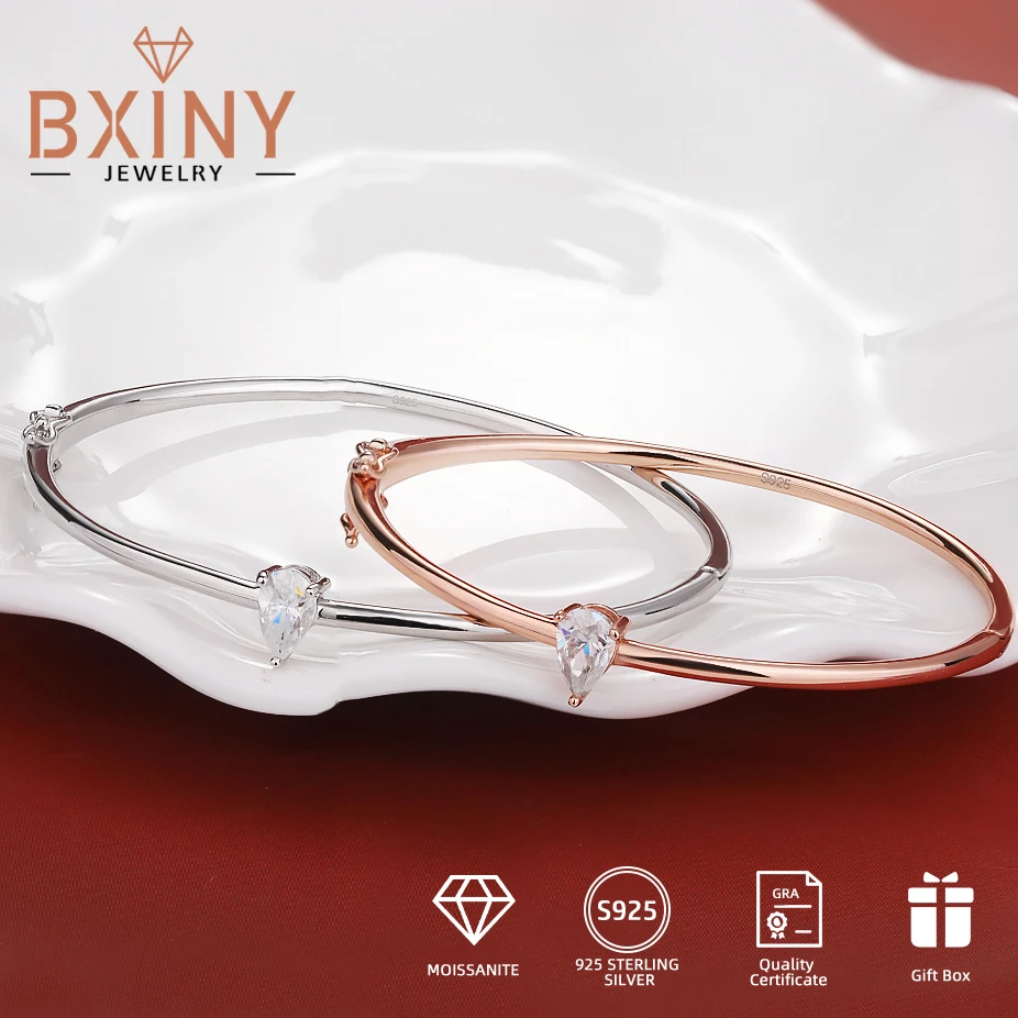 

BXINY 1CT Pear Cut Moissanite Bangle S925 Silver WaterDrop Solitaire Diamond Cuff Bracelet for Women Party Gift Fine Jewelry GRA