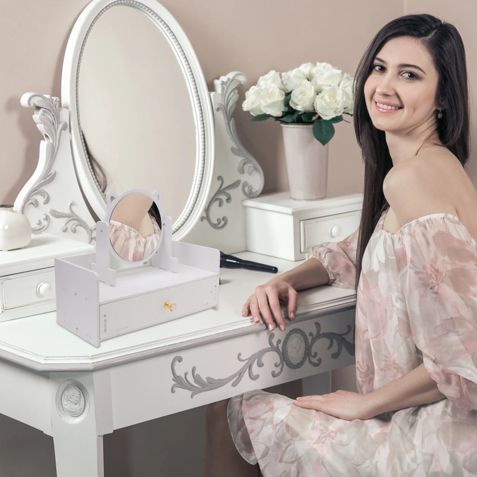 

Organizer Mirror Storage Box Drawer Makeup Case Accessories for Desk Travel