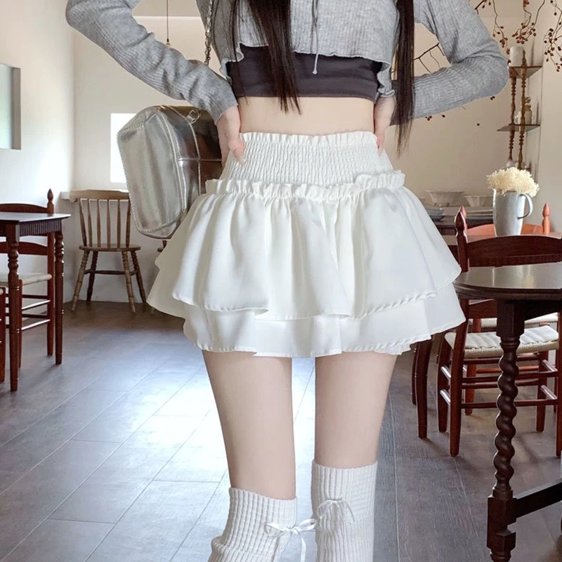 Gidyq White Ballet Skirt Women Korean Kawaii Harajuku Mini Skirt Ladies Y2K Fashion Sexy High Waist A Line Ball Gown Skirt New