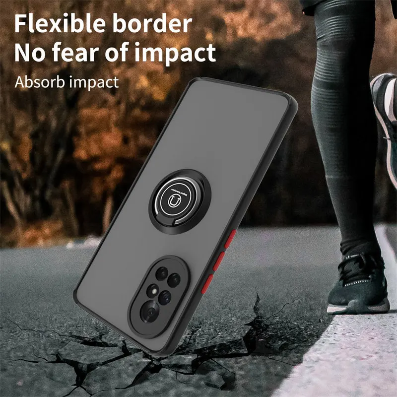 

For Huawei Nova 8 ANG LX1 LX2 Case Shockproof Magnetic Metal Ring Holder Armor Matte Hard Phone Cover for Huawei Nova8 Nova8 4G