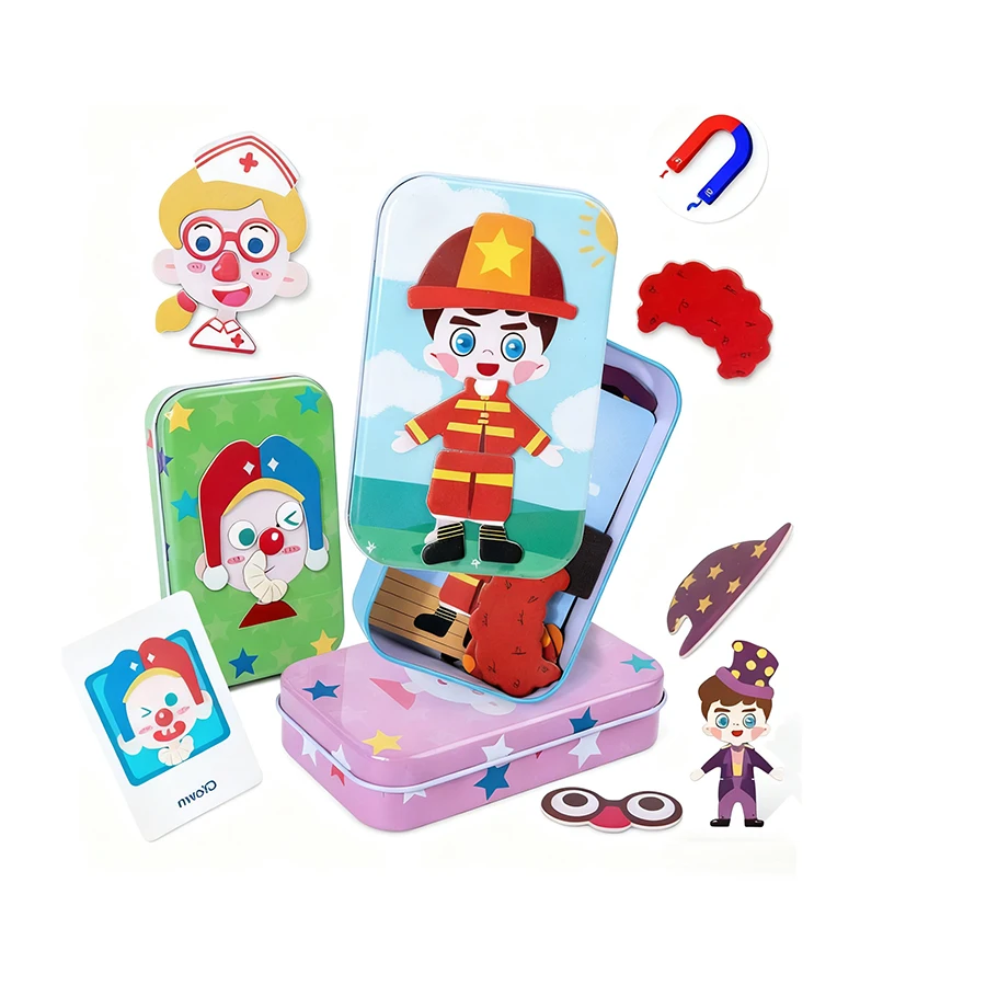 مجموعة لعب التظاهر المغناطيسية للفتيات، لعبة تلبيس الخيال ولعبة للأولاد والبنات لعبة مونتيسوري مع علبة حديدية #2