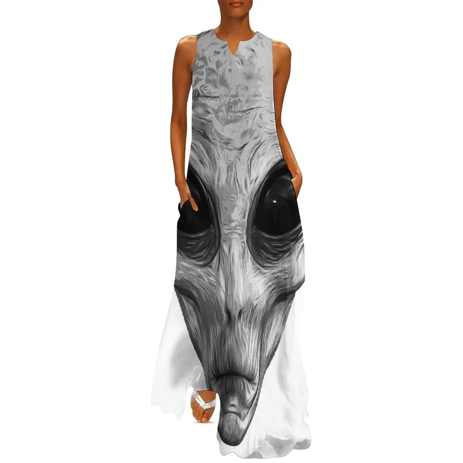 Alien Ufo Portrait black and white Long Dress Dresses gala dresses for woman dress summer