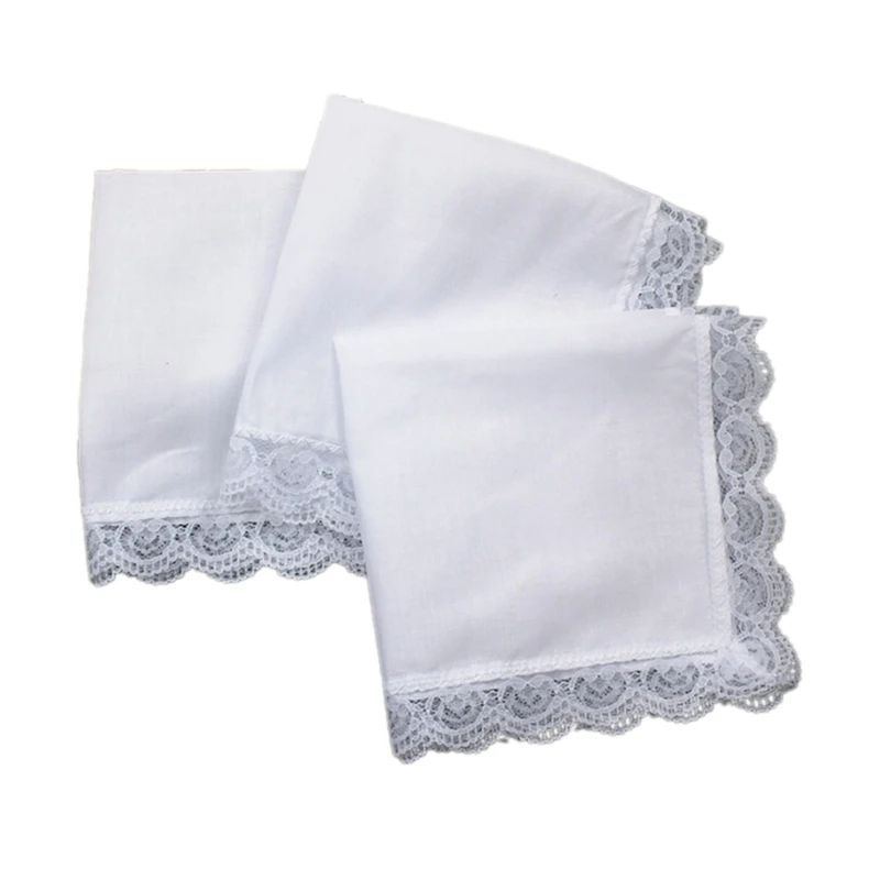 

3pcs White Lace Handkerchief for Women Wedding Handkerchief Pocket Handkerchief for Bride Groom Wedding Gift 25x25cm