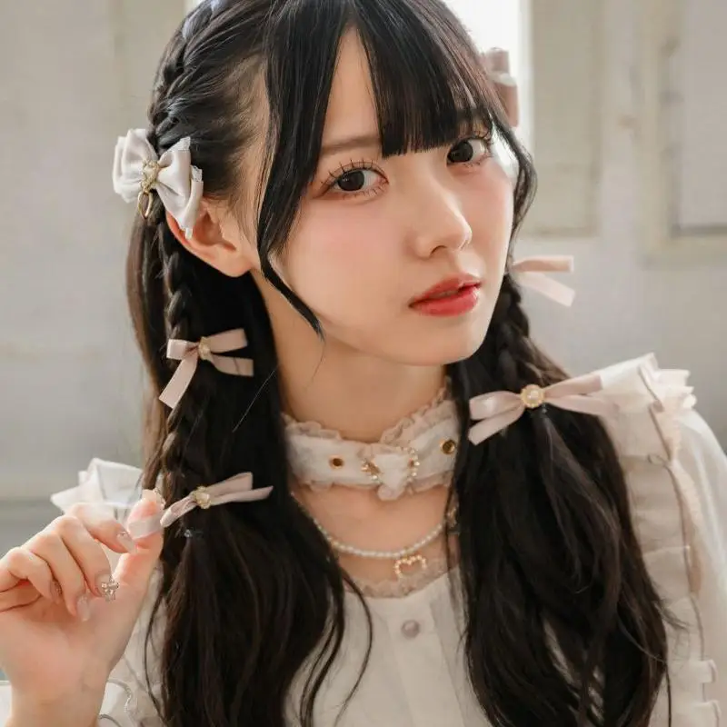Женственные заколки для волос в стиле Лолиты, пара аксессуаров для волос, милый бант, лента, корейский декор для волос в стиле джирай, боковые заколки для девочек и женщин, заколки для волос