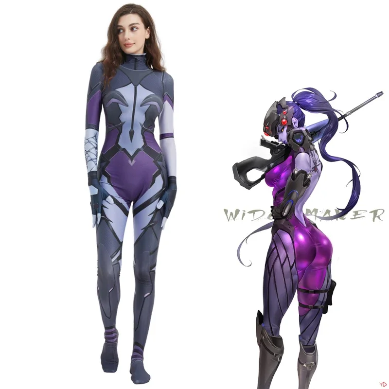 Game Overwatch 2 Costumes Widowmaker Cosplay Costume Women Female Girls Suit Zentai Geek Girl Bodysuit Adults/Kids