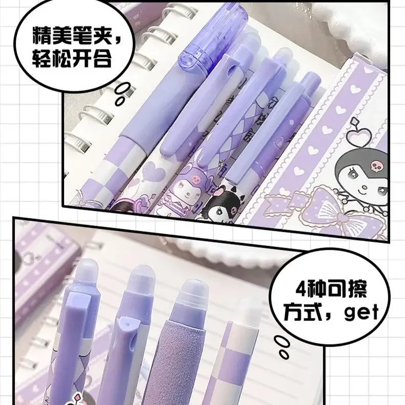 4 Stück Sanrio Kuromi lösch bare neutrale Stift niedlichen Cartoon schnell trocknenden Gel Stift Büro Schul bedarf Briefpapier Weihnachts geschenke