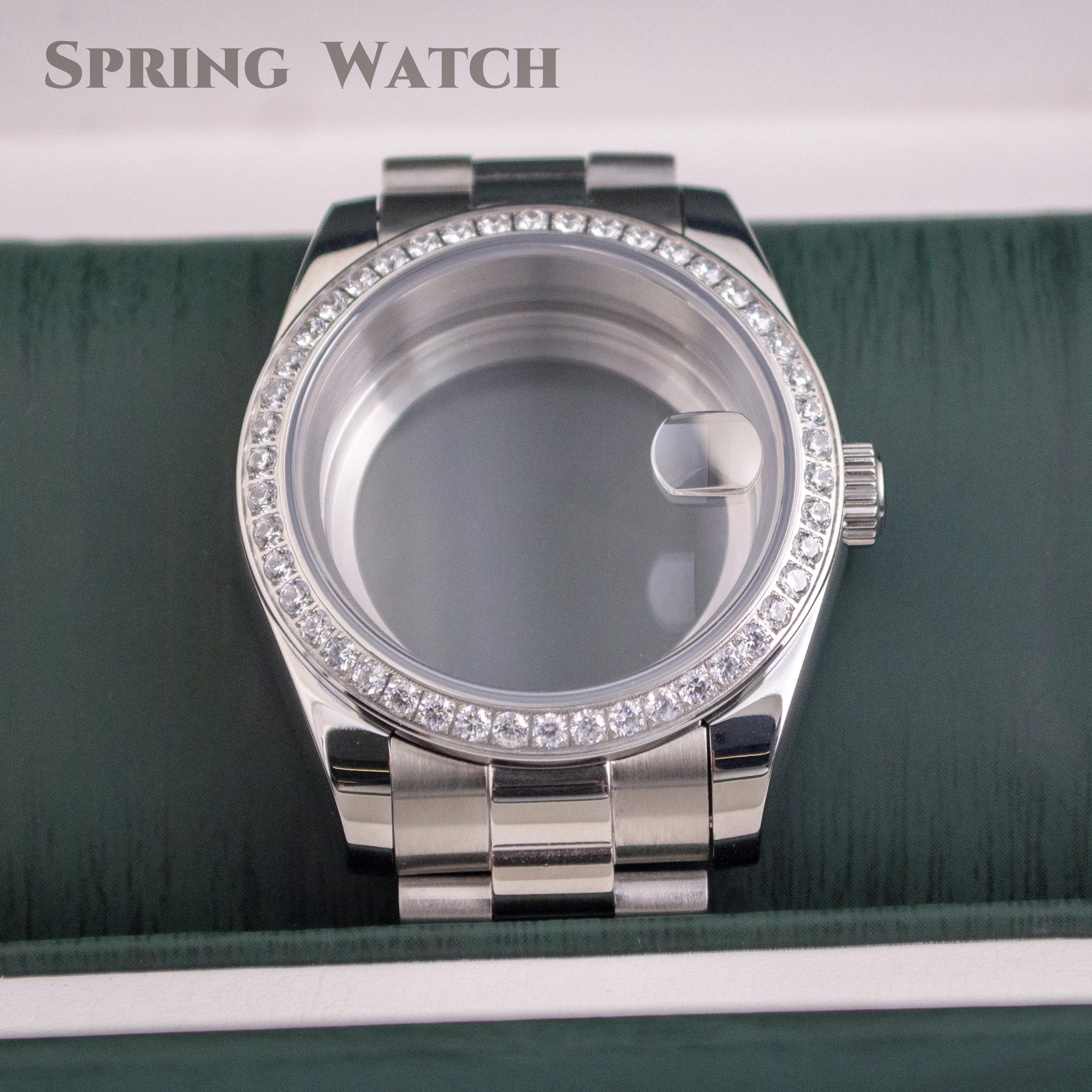 Diamonds Case NH35 Case Strap Stainless Steel Case Strap Sapphire Glass 10ATM Waterproof for Datejust Case fit NH34 NH35A NH36