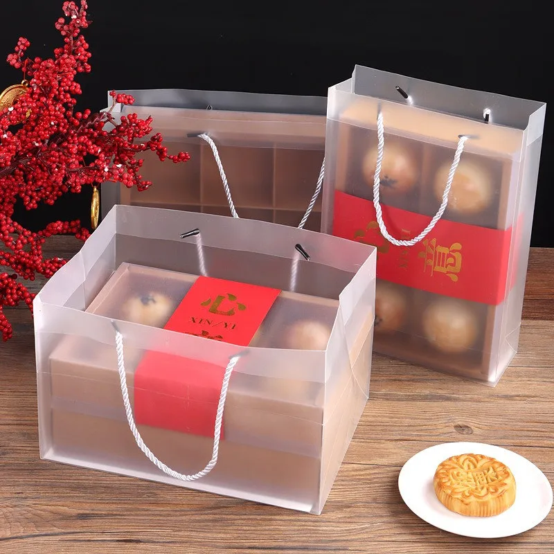 

1Pc Frosted Transparent Tote Bags PVC Plastic Egg Yolk Pastry Mooncake Party Gift Packaging Bag