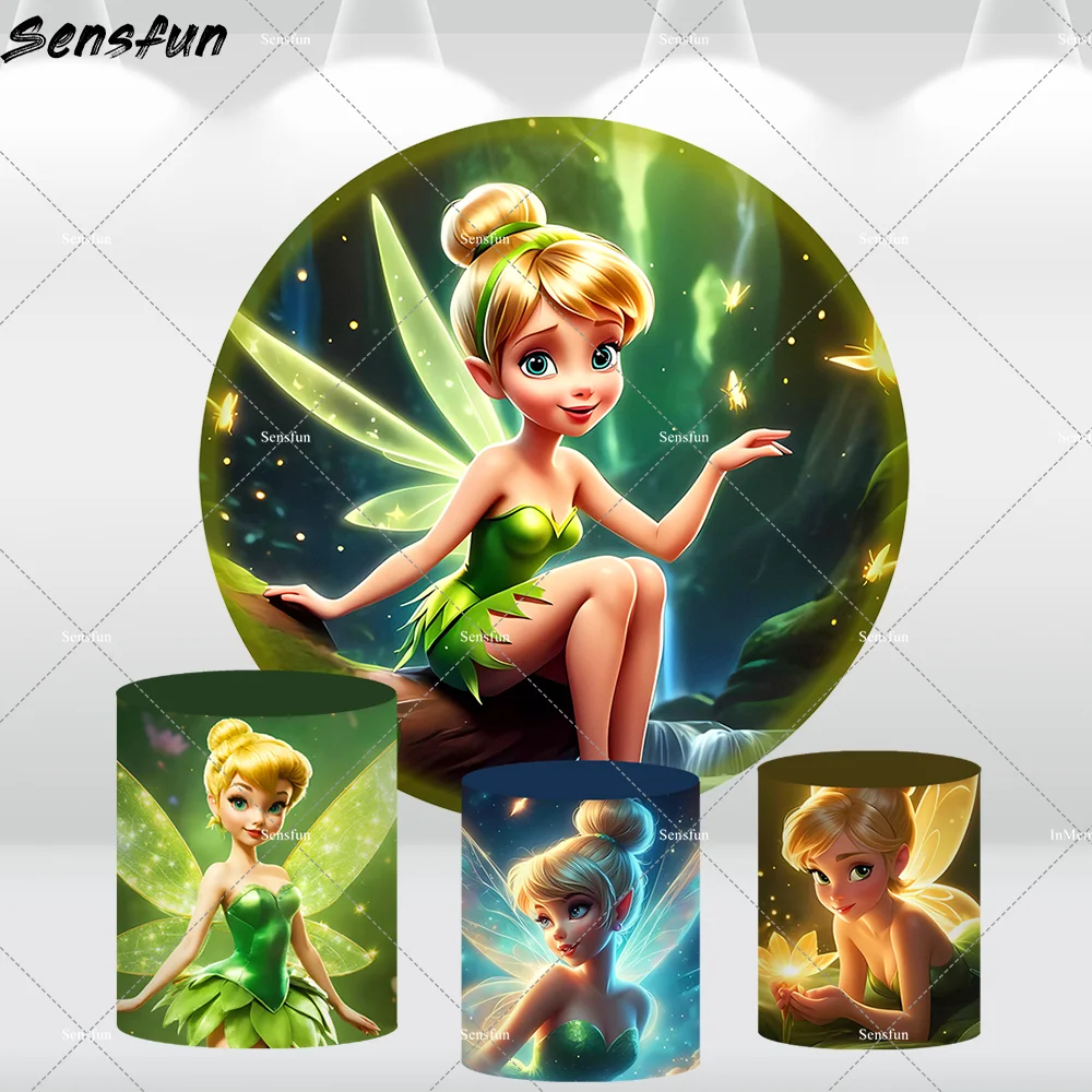 

Tinker Bell Fairy Elves theme Round Backdrop for Girls Birthday Decoration Party Supplies Newborn Baby Shower Circle Background