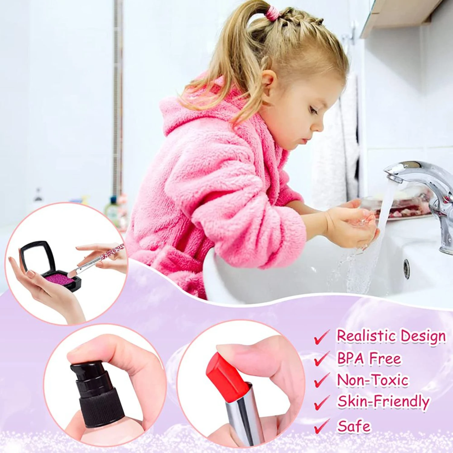 Kit de maquillage pour enfants avec trousse à cosmétiques pour filles de 4 à 10 ans – Y compris pinceaux, ombres à paupières, rouge à lèvres, Mascare, Gittler