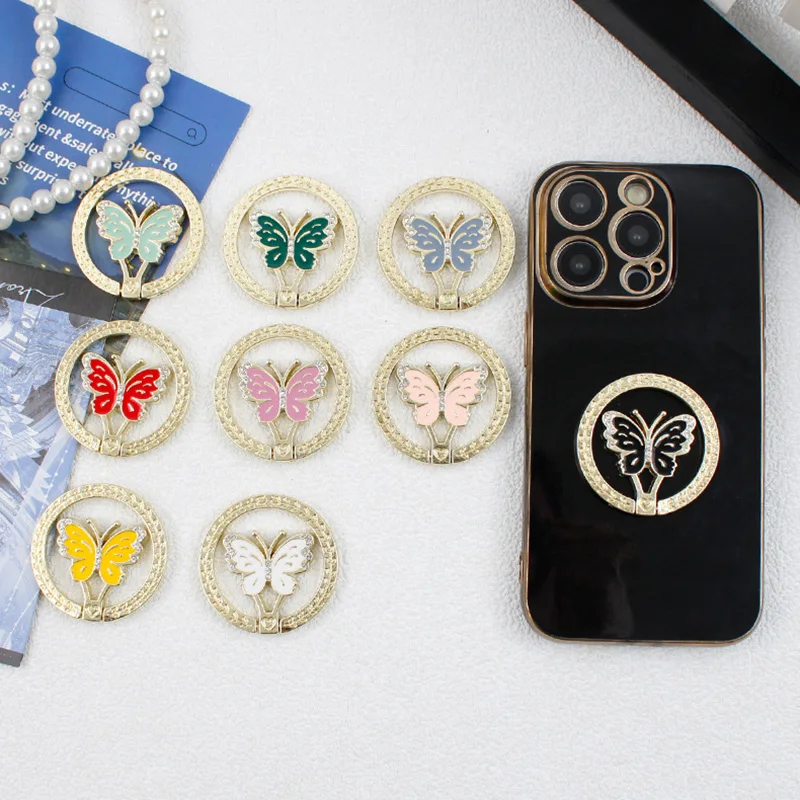 

Butterfly Metal Diamond Phone Bracket Rotating Plating Finger Ring Case Cover Back Universal Accessories Stand Desktop Holder
