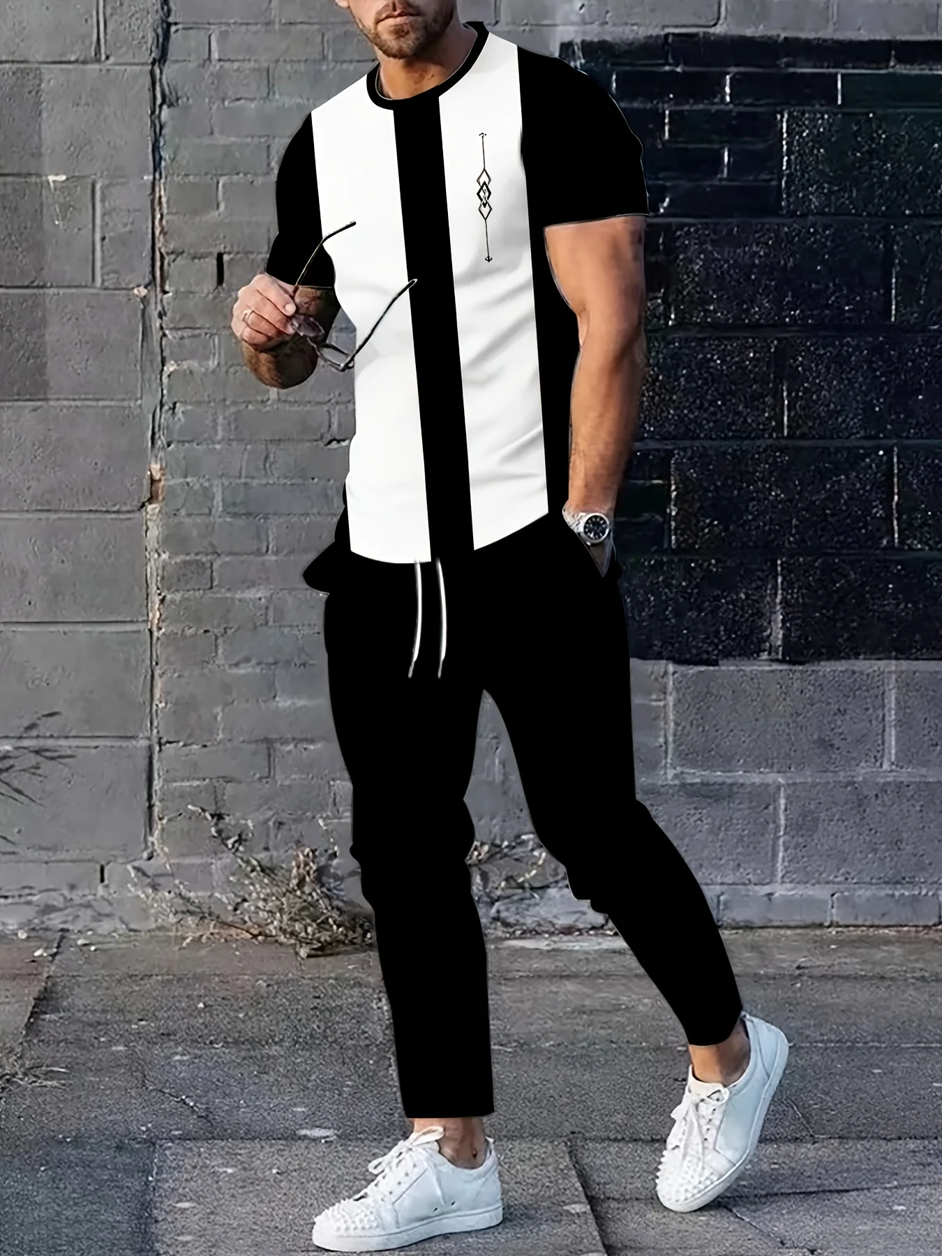 

2025 Summer New street casual simple fashionable sporty breathable soft and comfortable 3D pattern printed men's set