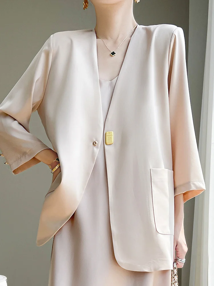Abito in raso di acetato di lusso di fascia alta Jaet da donna coreano Sle Design unico Versatile professionale lungo Sve Busin Top
