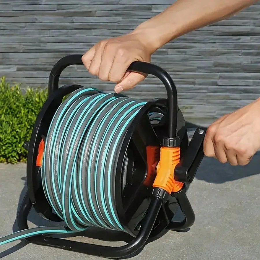 Rugged Garden Hose Reel with Collapsible Handle, Tool-Free Installation, Compact Design Saves Space, Compatible with Standard Faucets, Suitable for Yard or Garage Cleaning