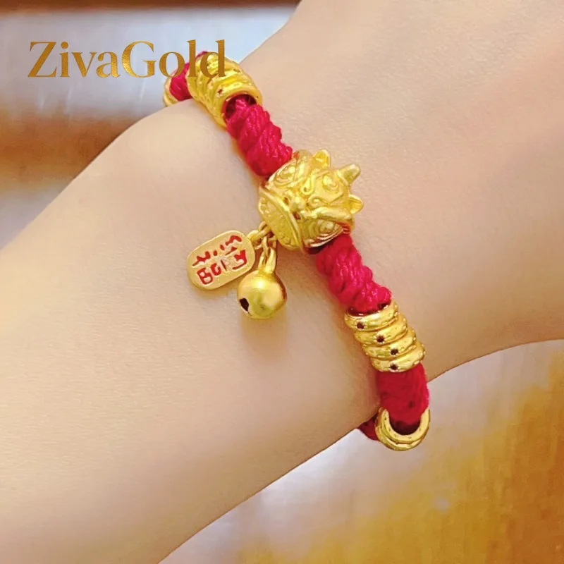 

ZivaGold Роскошный модный браслет из настоящего золота 9999 пробы 24K с красной веревкой в стиле льва, высококачественный дизайн, DIY, дисковый браслет на красной веревке