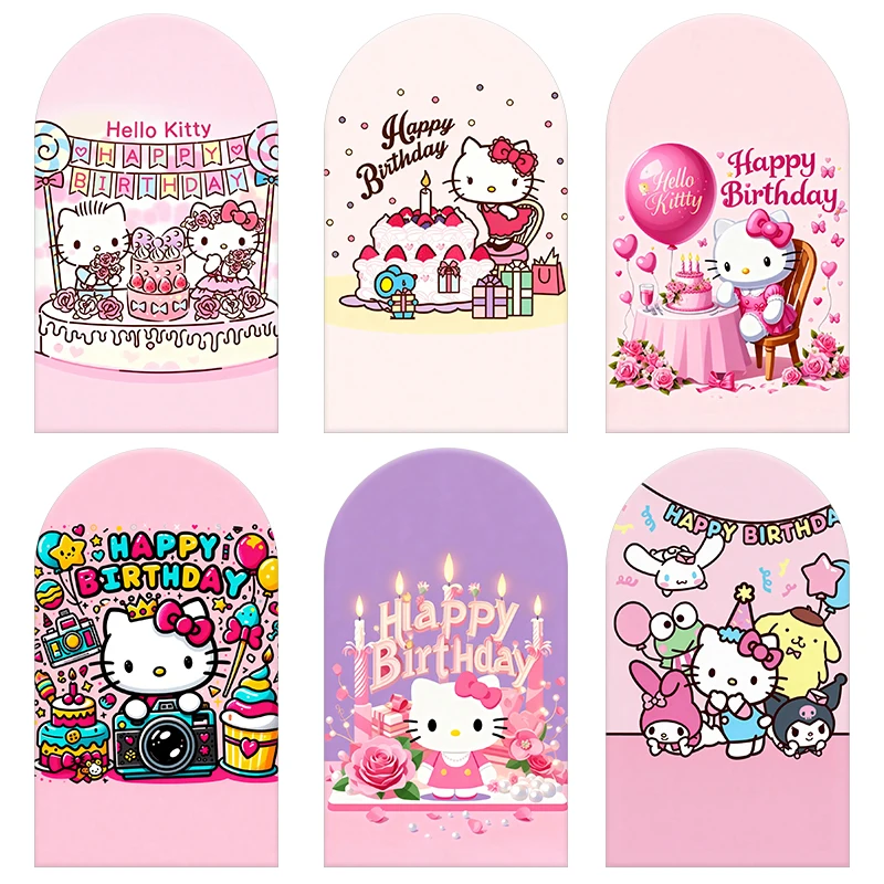 

Hello Kitty Birthday Party Theme Arch Backdrop Cover Joyful Festive Scene For Kids Birthday Baby Shower Photo Booth Background