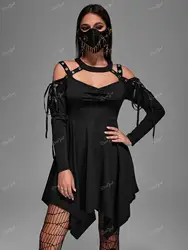 Rosegal Plus Size Gothic asymmetrische Damen bekleidung Long Tops Choker Schnür ausschnitt Kleid schwarz T-Shirts Dual Use