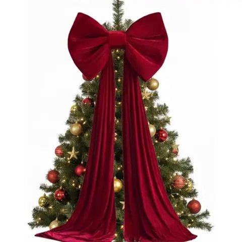 Christmas Tree Solid Color Large Velvet Christmas Bow Long Streamers Soft Draping Tree Bow with Long Tails Wrinkle Resistant Elegance