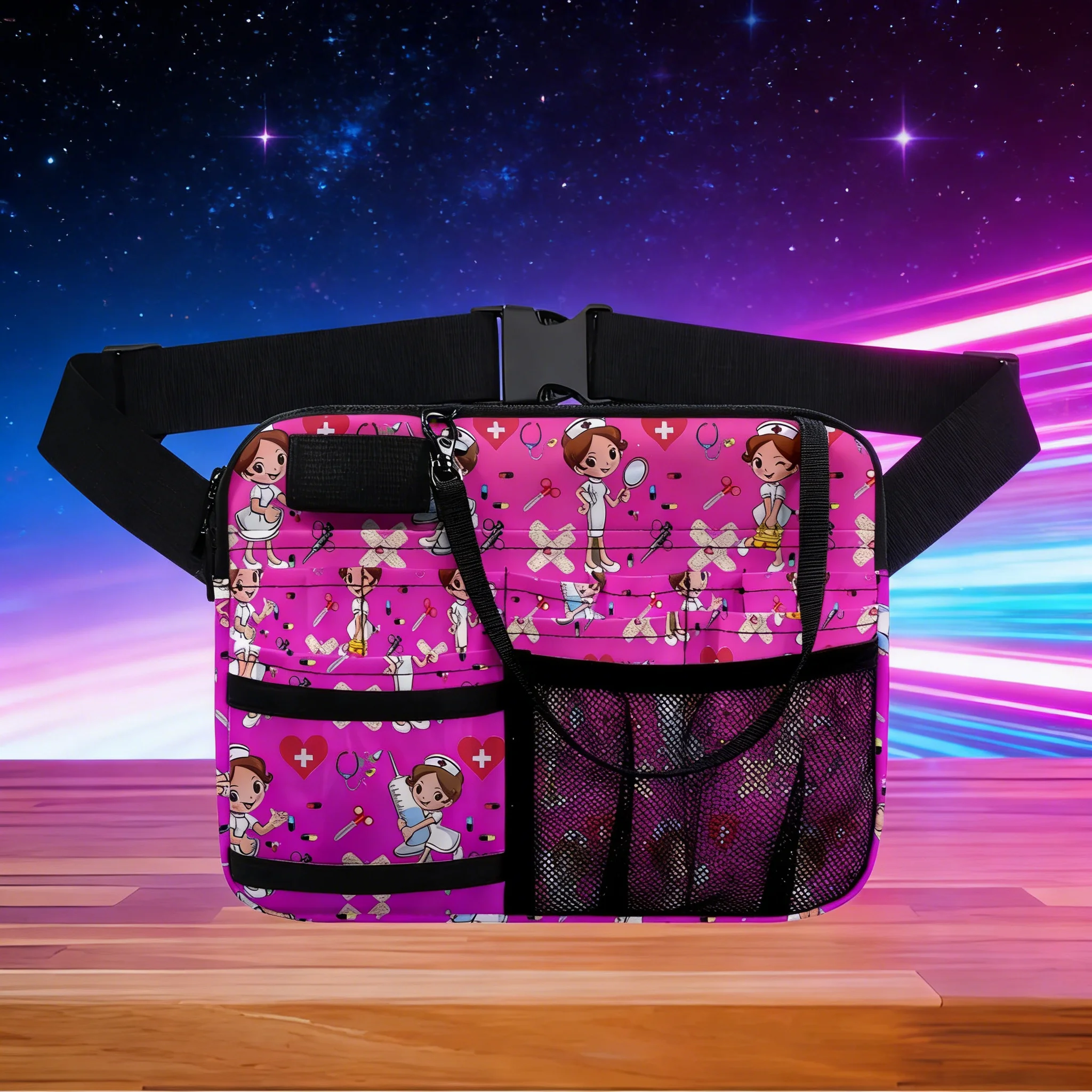 

Cute Cartoon Rainbow Nurse Fanny Pack Multi Compartment Medical Waist Bag