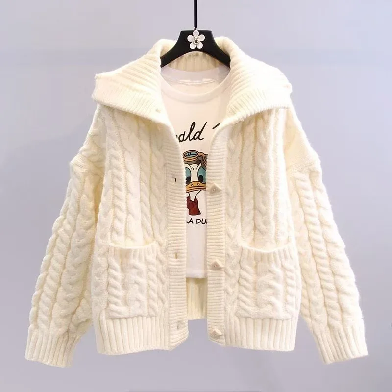 

Свитер с жареным тестом, пальто, женский осенне-зимний новый корейский вариант, свободный ветроутепленный вязаный кардиган, модный