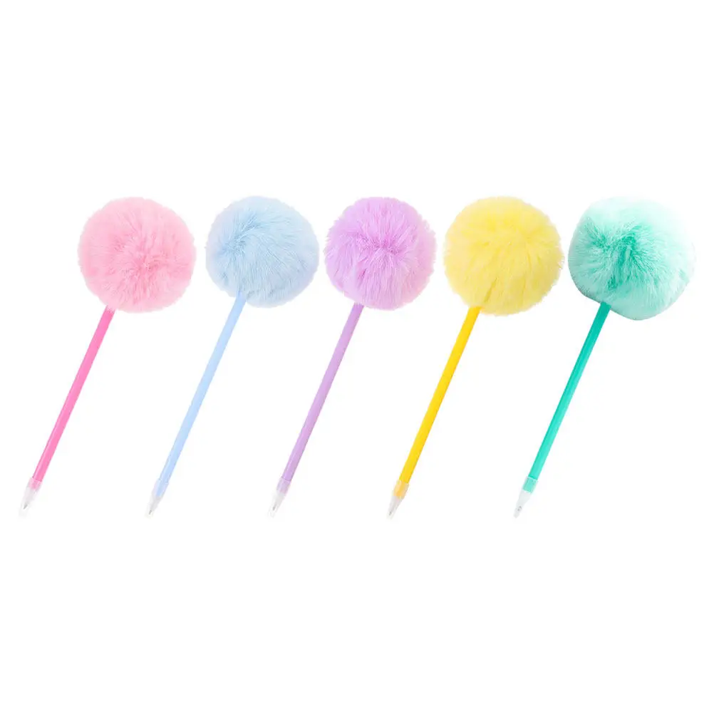 

5Pcs Cute Pompom Ball Pens Novelty Writing Tools Bright Colors Cartoon Style for Students School Supplies Office Desk
