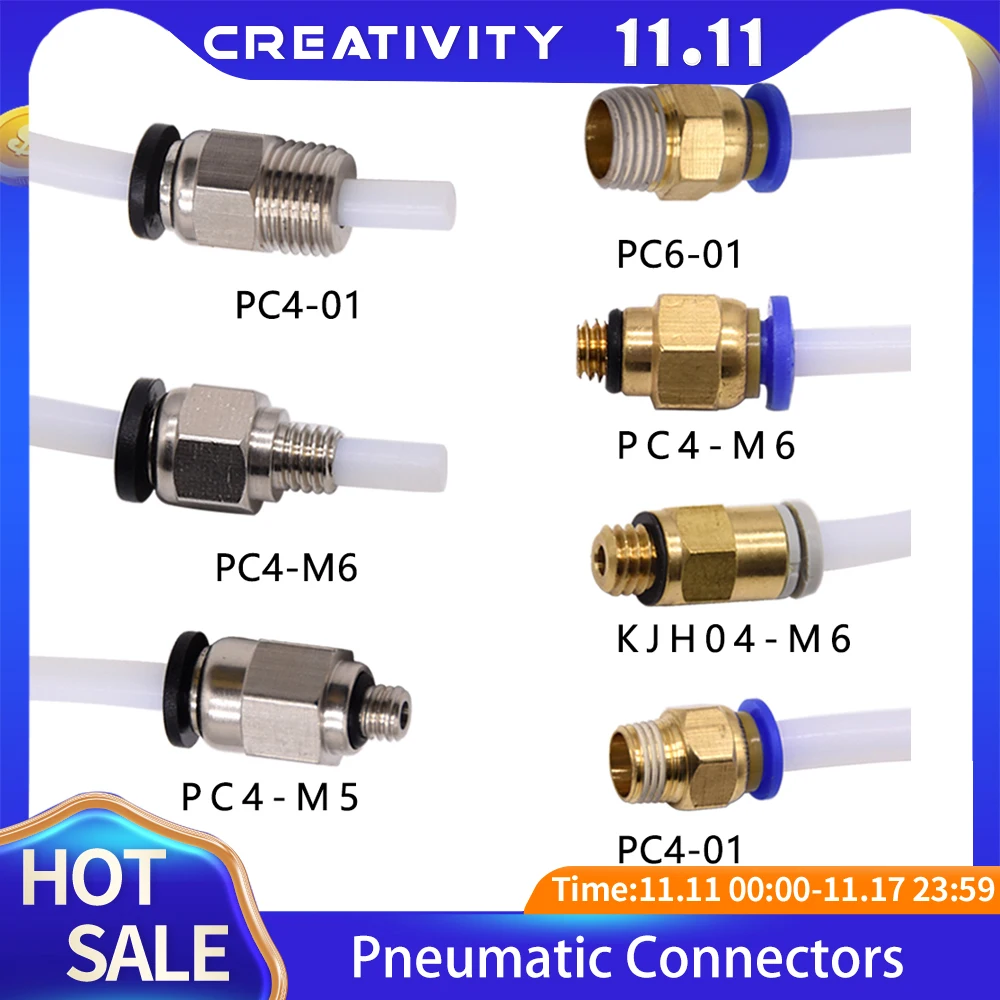 Pneumatic Connectors PC4-01 PC4-M6 Bowden Extruder J-head Hotend for PTFE Tube Coupler j-head Fittings Ender 3 3D Printer Parts