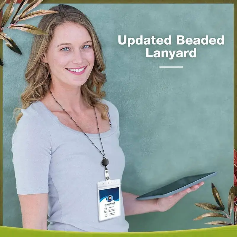 ABDW-4 قطع حبل بكرة شارة قابل للسحب مع حامل الهوية وقلادة وحبل شارة ومشبك سلسلة وحامل مقاوم للماء - B