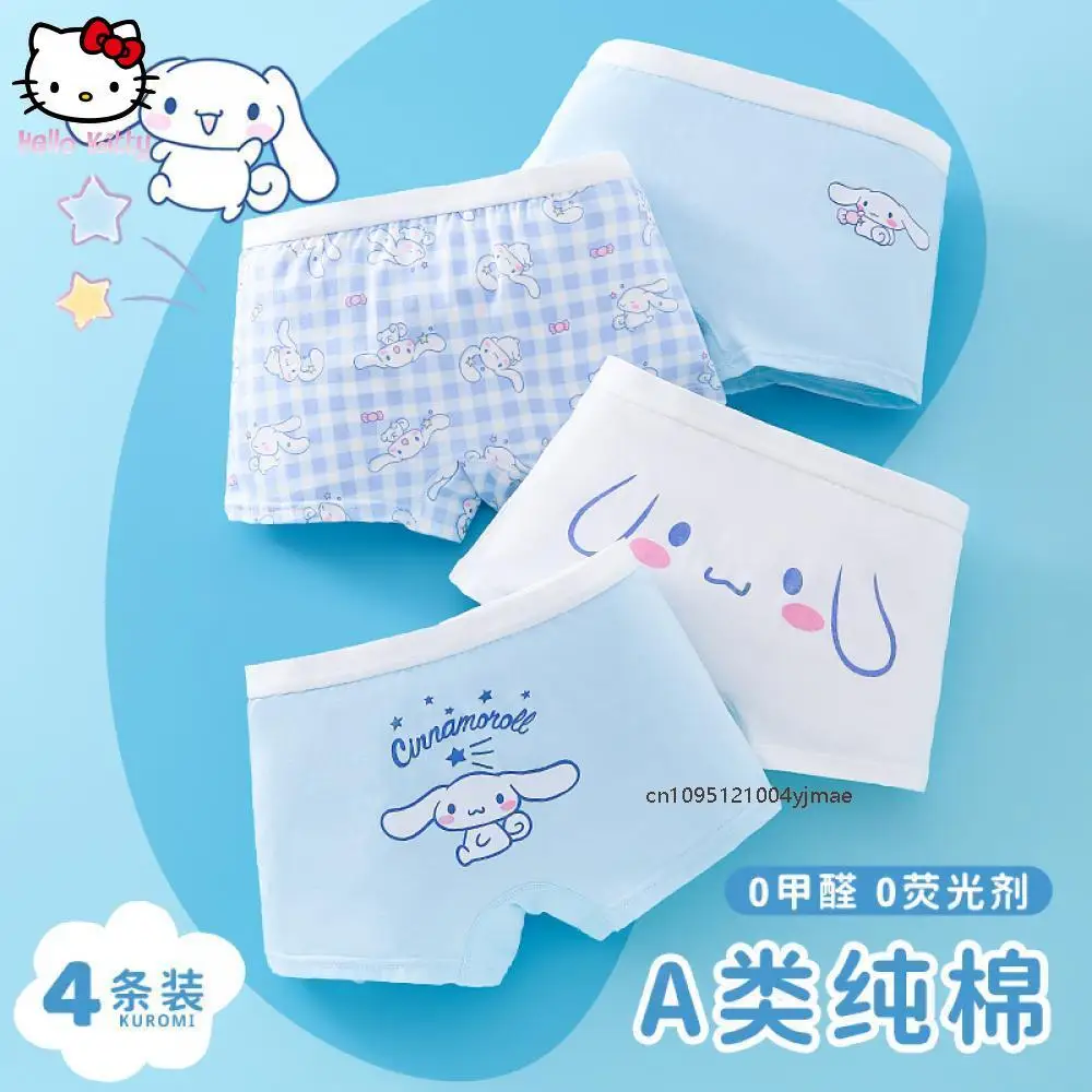 

Sanrio, 4 шт., Kuromi Cinnamoroll, высококачественные трусы с принтом для девочек, детские хлопковые удобные трусы с рисунком Melody, аниме Kawaii