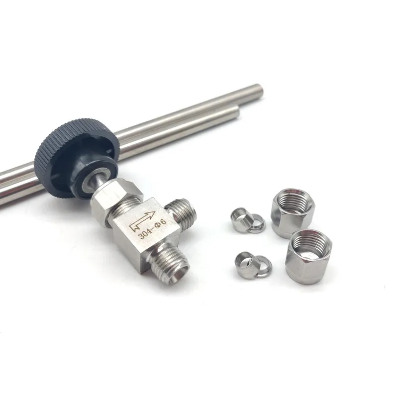 Nadelventil aus Edelstahl 304, Doppelhülse, 6 mm, 8 mm, 10 mm, Gasweg, rechtwinkliges Kugelventil – Detail 4