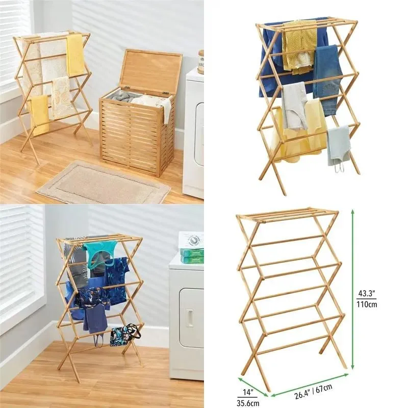 Vertical Bamboo Wood Folding Towel Rack Floor to Ceiling Drying Rack No Punching Needed Suitable for Balcony Bathroom
