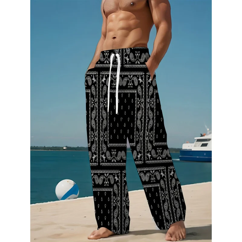 ผู้ชายฤดูใบไม้ผลิและฤดูใบไม้ร่วงแฟชั่นกางเกงลำลองสไตล์ชาติพันธุ์รูปแบบการพิมพ์ Drawstring สบายๆน้ำหนักเบากลางแจ้งสำหรับฤดูร้อน