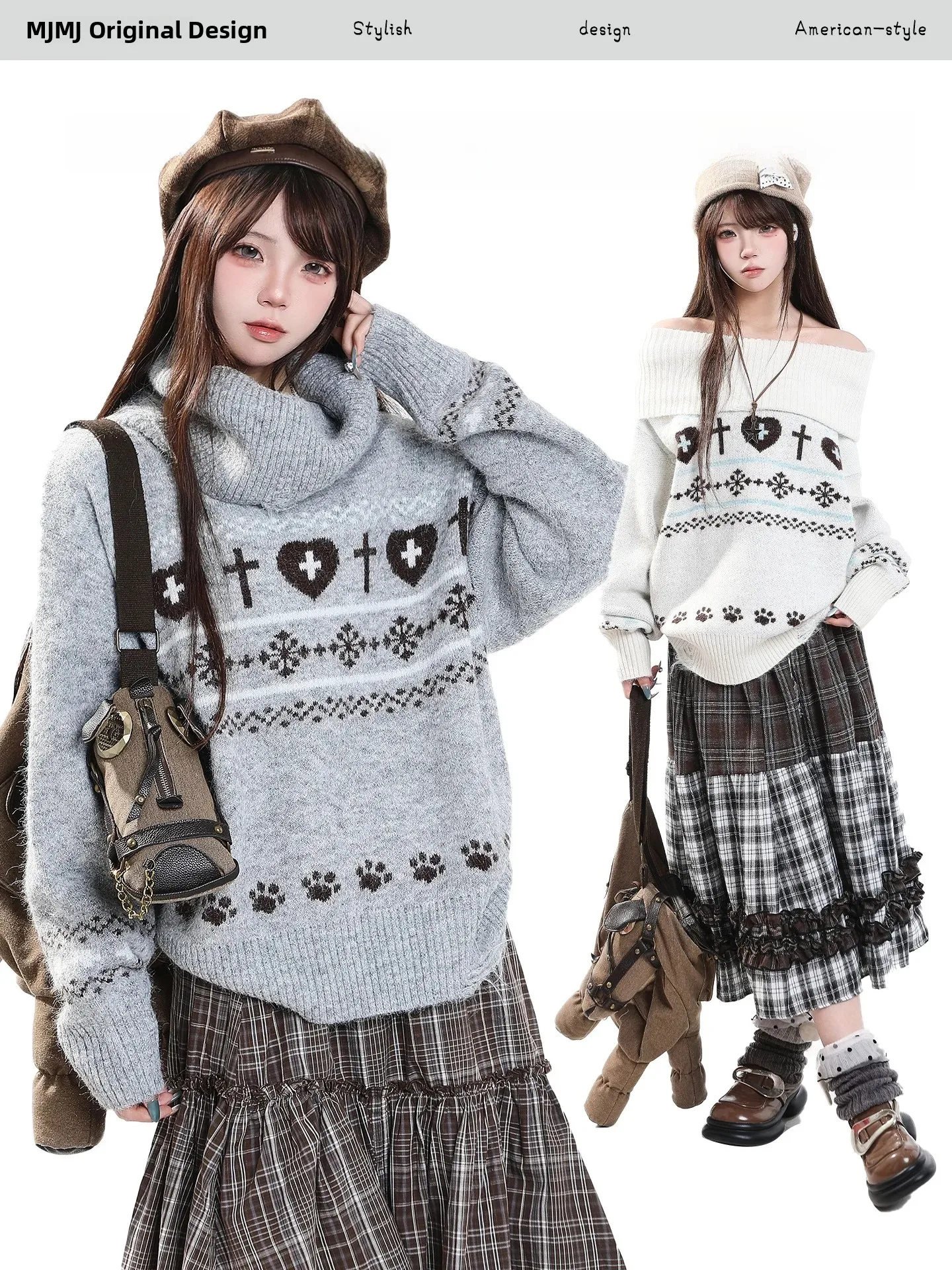 Warm High Collar Knitted Sweater Women's Loose Casual Design Autumn Winter New Style Fleece-Lined Comfortable Breathable Top