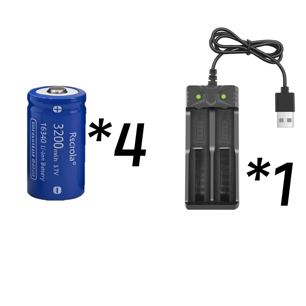 3,7 V 16340 Li-ion batterij 3200 mAh, oplaadbare CR123A-batterijen met oplader, voor Arlo-camera's VMC3030 VMK3200 VMS3330, zaklamp