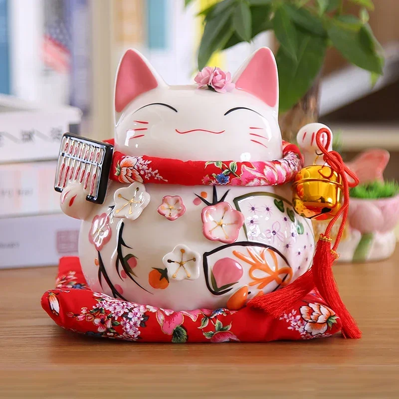 

8 inch Japanese Maneki-Neko Ceramic Lucky Cat Fortune Cat Fengshui Statue Porcelain Money Box Home Decor Gift for Business