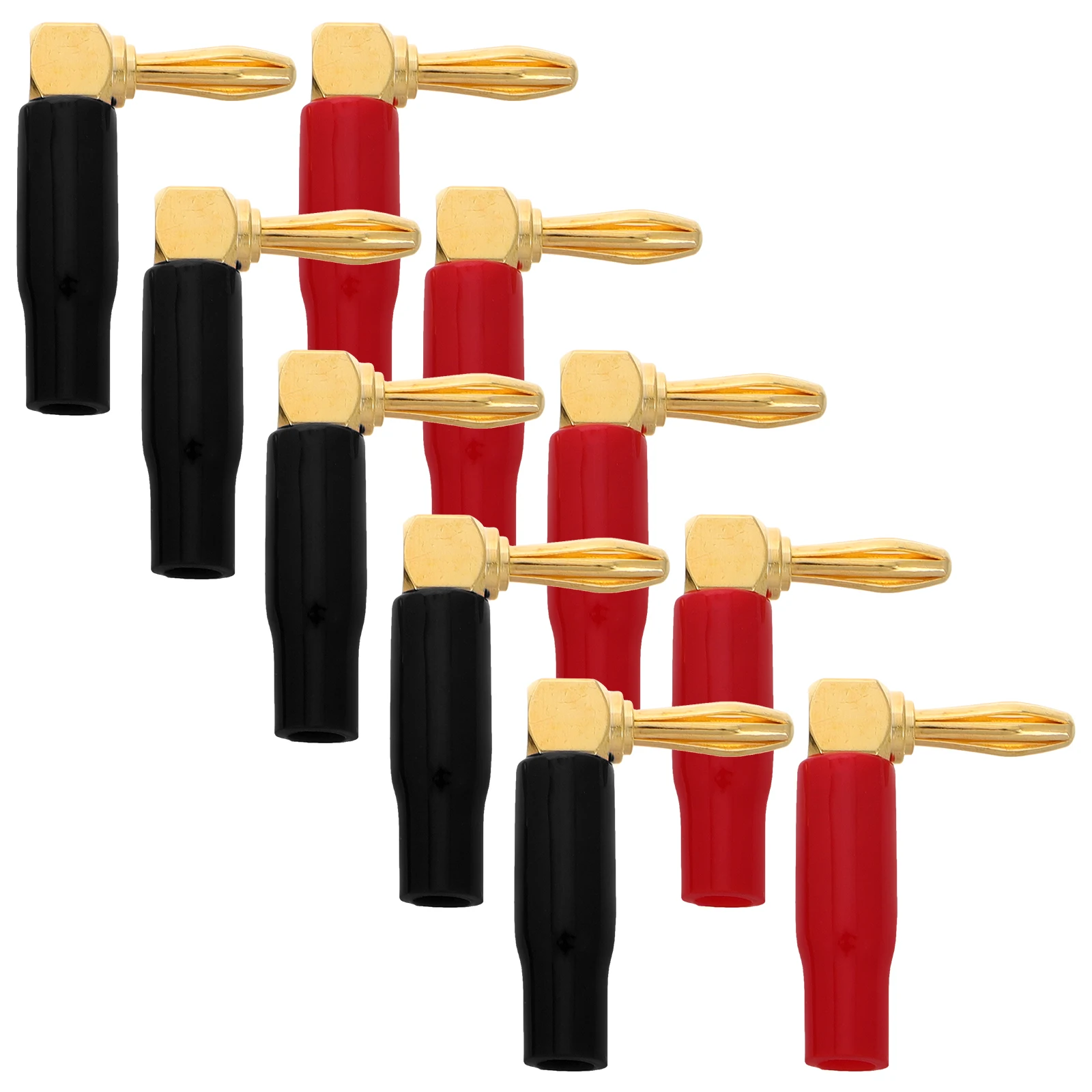 

10pcs Gold Plated Banana Plug Speaker Connectors Right Angle Dual Screw Locking Audio Wire Adapter Amplifier Accessories