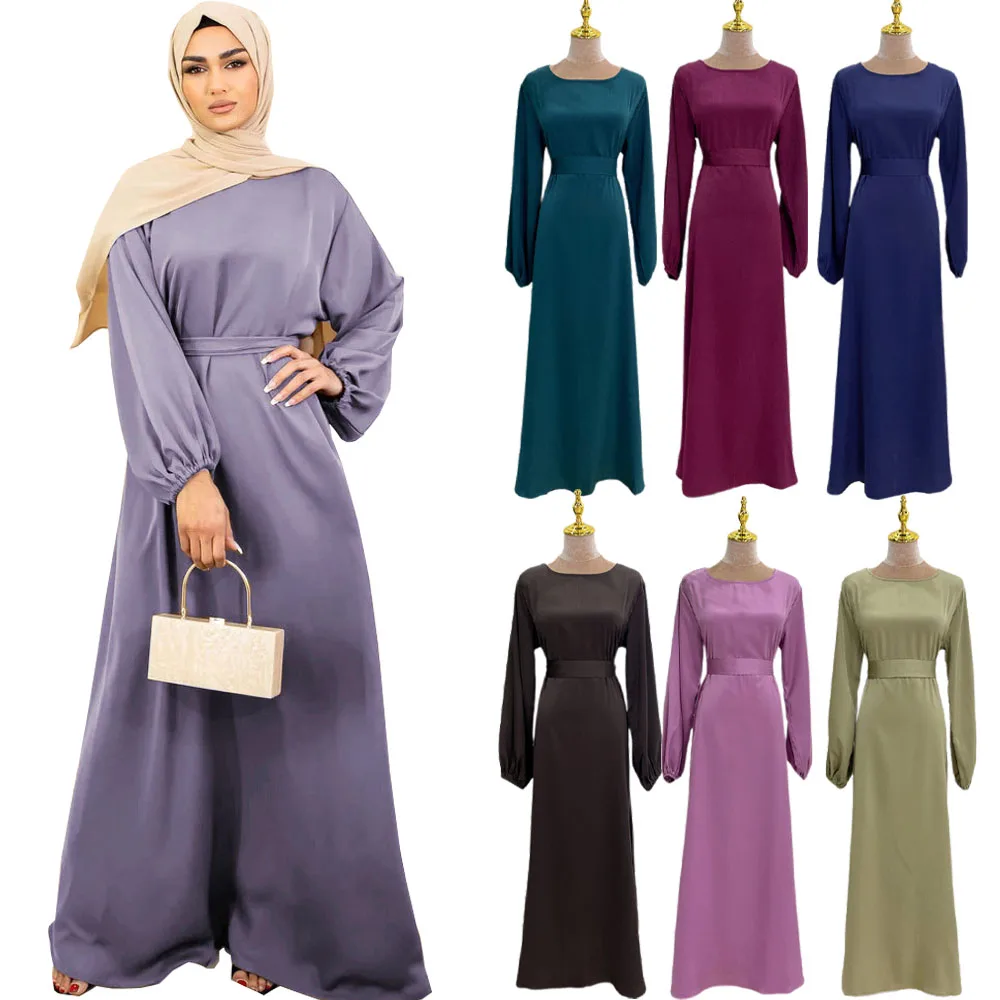 

Muslim Fashion Hijab Dubai Abaya Long Dresses Women With Sashes Islam Clothing Abaya African Dresses Plain Eid Ramadan Musulman