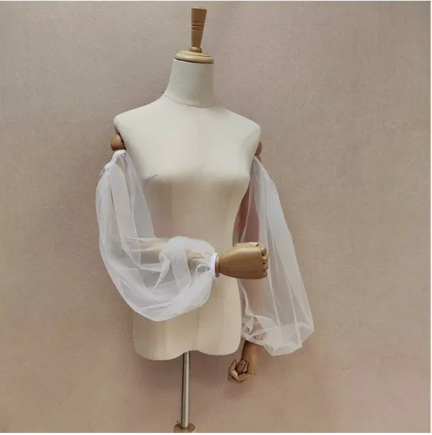 2 Layers Tulle Wedding Full Sleeves Bride Accessories Long Sleeves Formal Party Removable Sleeves Accessory Bridal Glovs