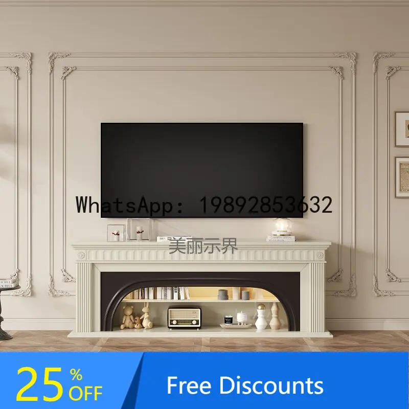 YFY French Cream Style Solid Wood  TV Cabinet Simple American Light Luxury Living Room Simulated Fire Retro Fireplace Cabinet