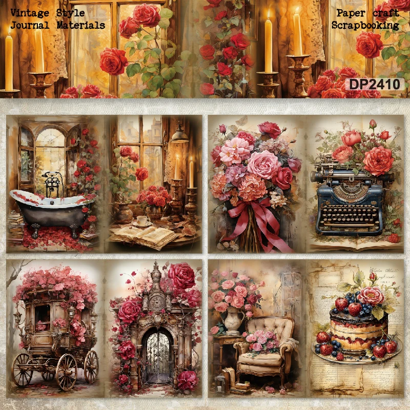 Panalisacraft 8 sheets A5 size Vintage Style Scrapbooking patterned paper Fancy Card Pack Light weight Craft Paper Card