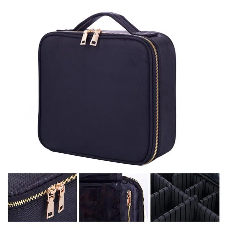 Travel Makeup Train Case Makeup Artist Travel Case With Brush Holder Divided Portable Cosmetic Storage Bag For Makeup Brushes