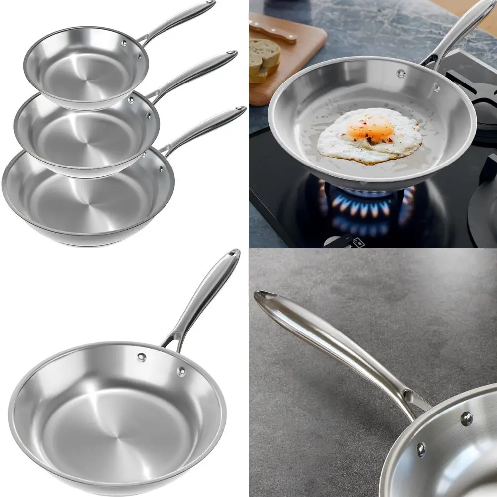 

Stainless Steel Frying Pan Set - 3 Piece with 8, 10, and 12 Inch Skillets, Dishwasher & Oven Safe, Ideal for Cooking and Baking