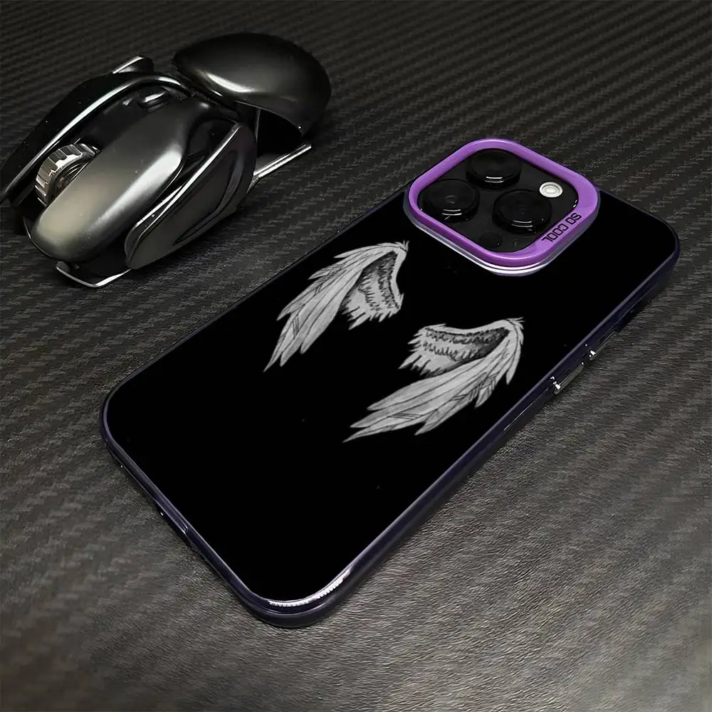 حافظة هاتف Dark Wings لهاتف iPhone 16,15,14,13,12,11,Mini,Pro,MAX غطاء مقاوم للصدمات باللون الأرجواني غير اللامع