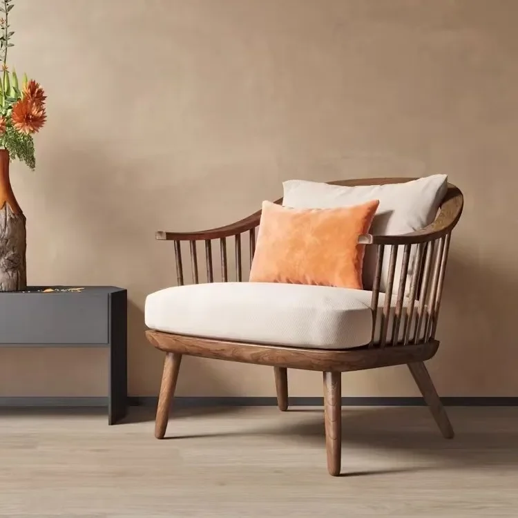 Nordic sofa  ash wood solid wood single leisure sofa antique living room balcony household tea room