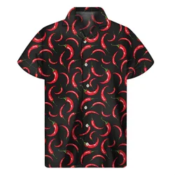 Colorful Chili Pattern Shirt For Men 3D Print Pepper Hawaiian Shirts Summer Button Short Sleeve Tops Street Lapel Aloha Blouse