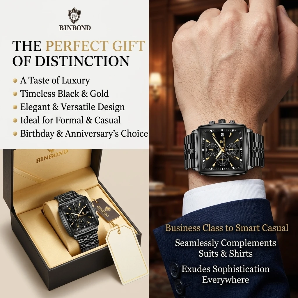 4pcs Men's Black with Gold Acc - Luxury Watch Gold And Black ulasan dan harga