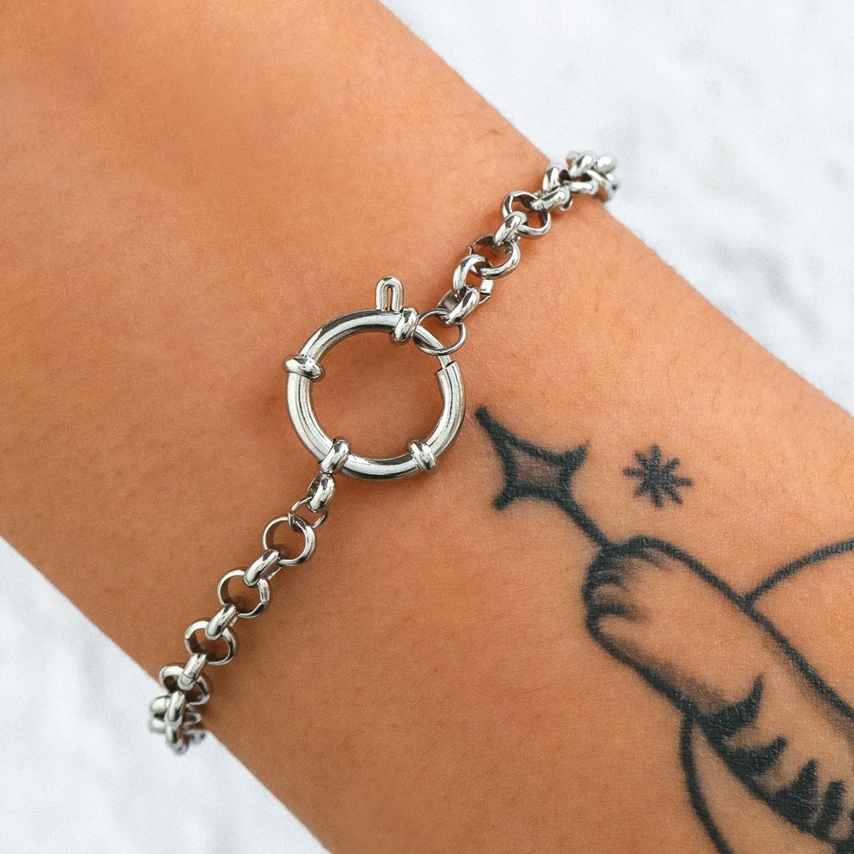 WG 1pc Stylish Stainless Steel Spring Clasp Pendant Bracelet Spring Clasp Paperclip Chain Bracelet Jewelry